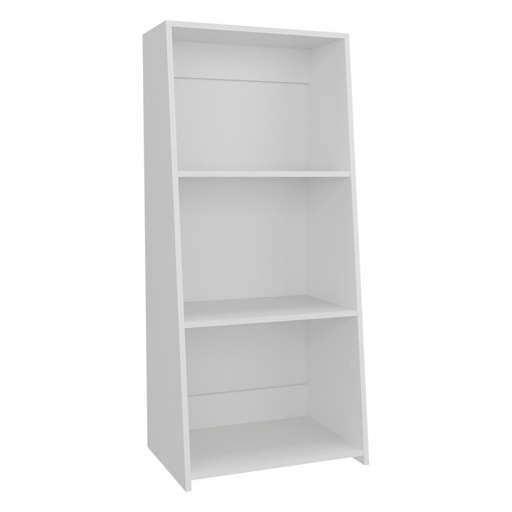 Sleek White Piney Bookcase with Three Spacious Shelves