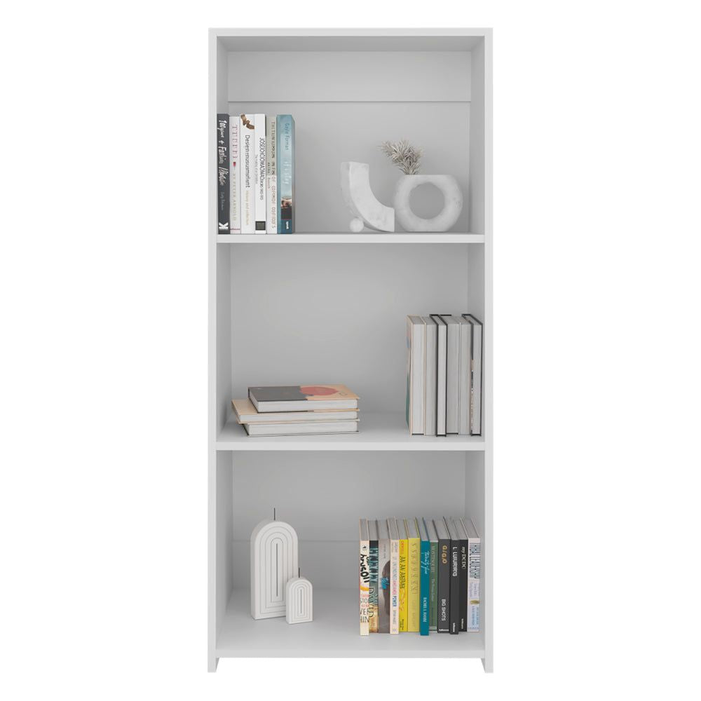 Sleek White Piney Bookcase with Three Spacious Shelves