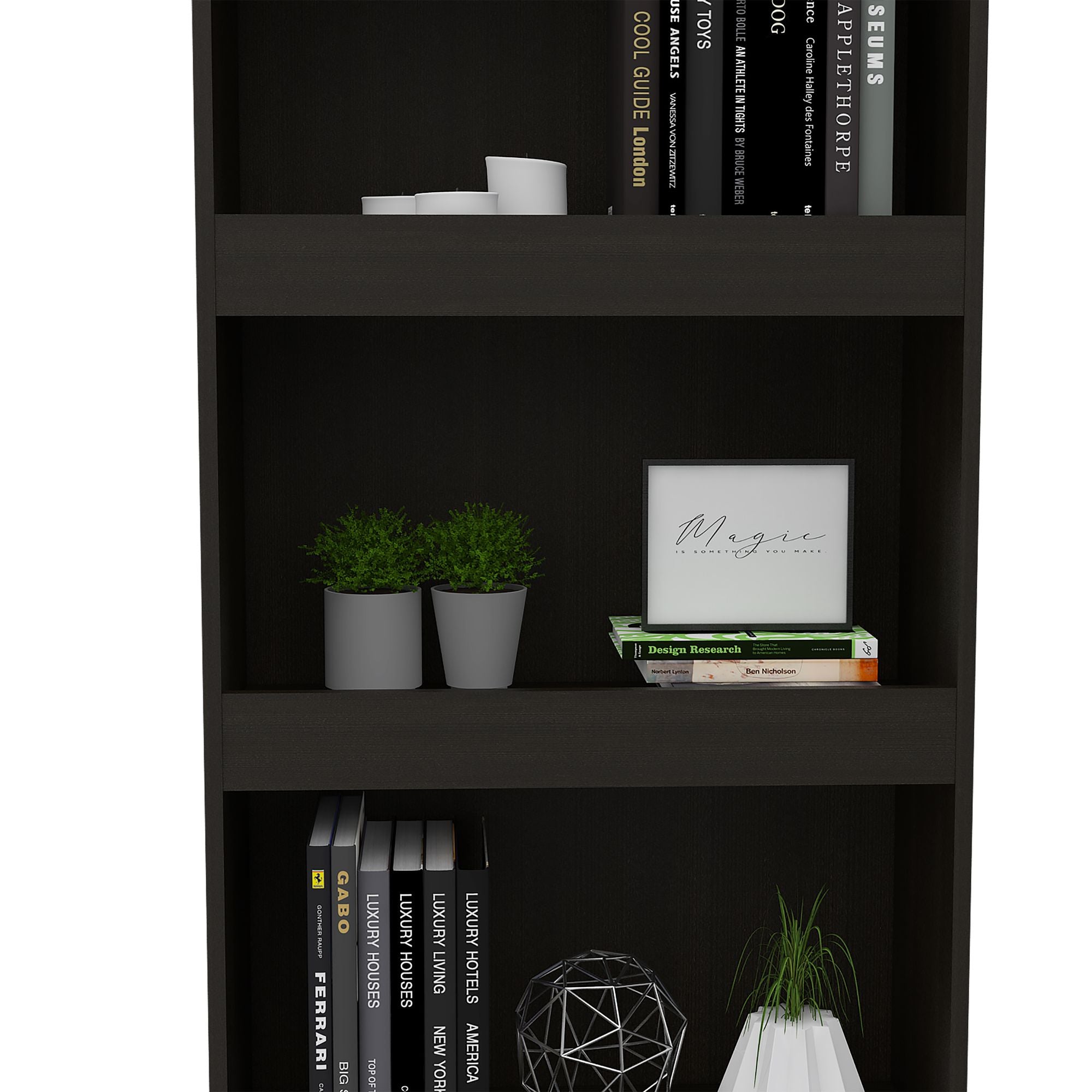 Tall Three-Shelf Bookcase with Framed Shelves