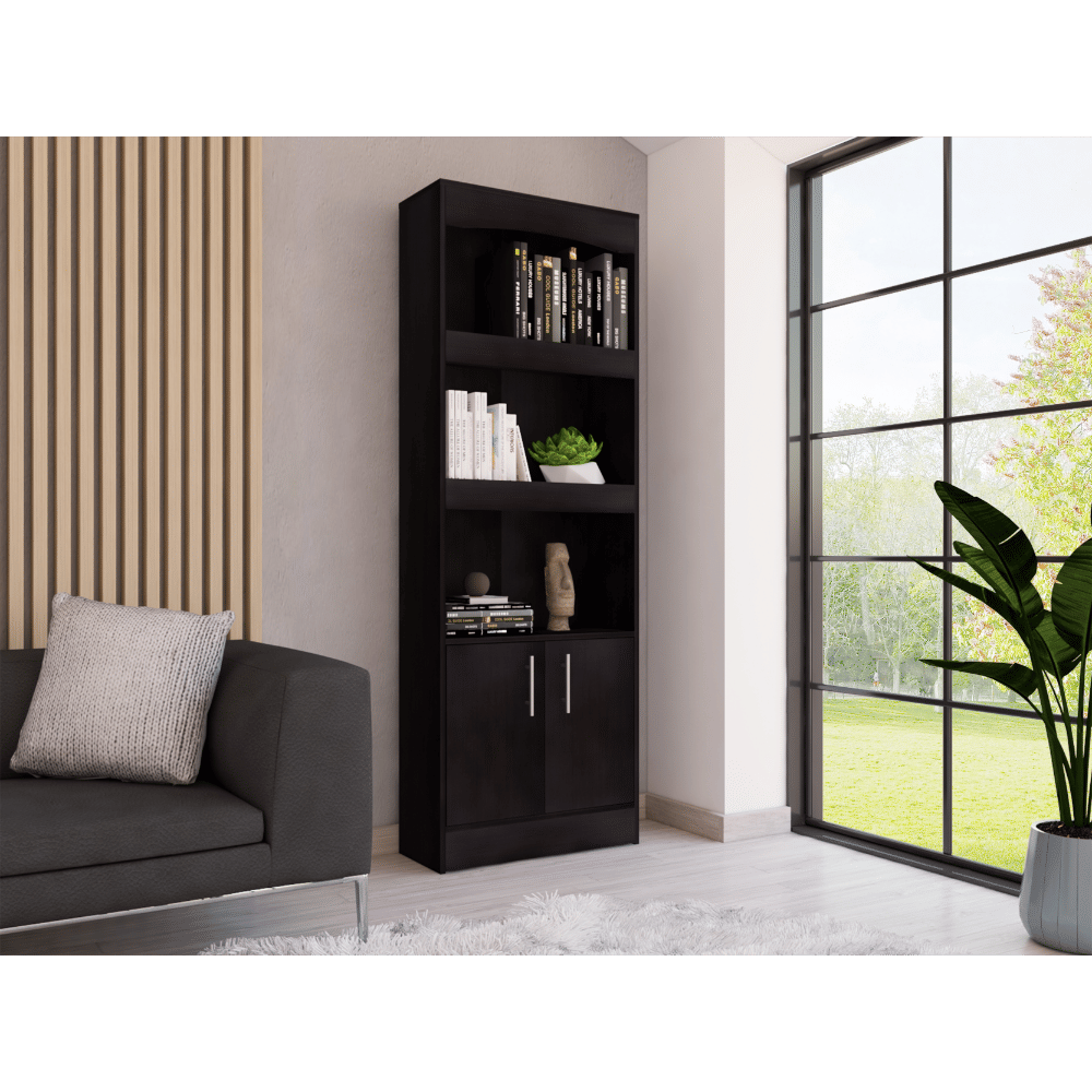 Tall Three-Shelf Bookcase with Framed Shelves