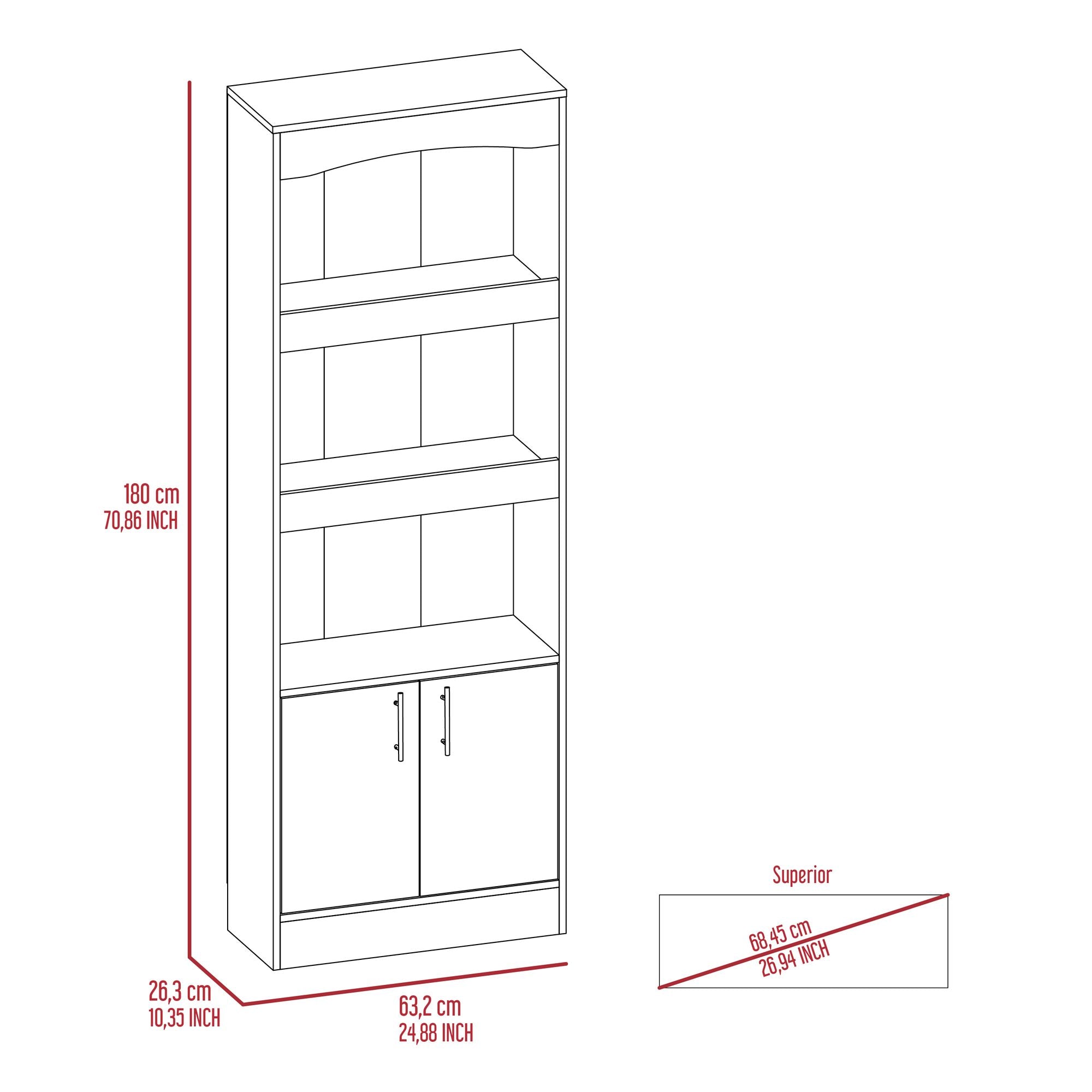Tall Three-Shelf Bookcase with Framed Shelves