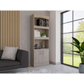 Dozza Bookcase with Three Shelves and Double Doors in Light Gray