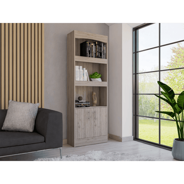 Dozza Bookcase with Three Shelves and Double Doors in Light Gray