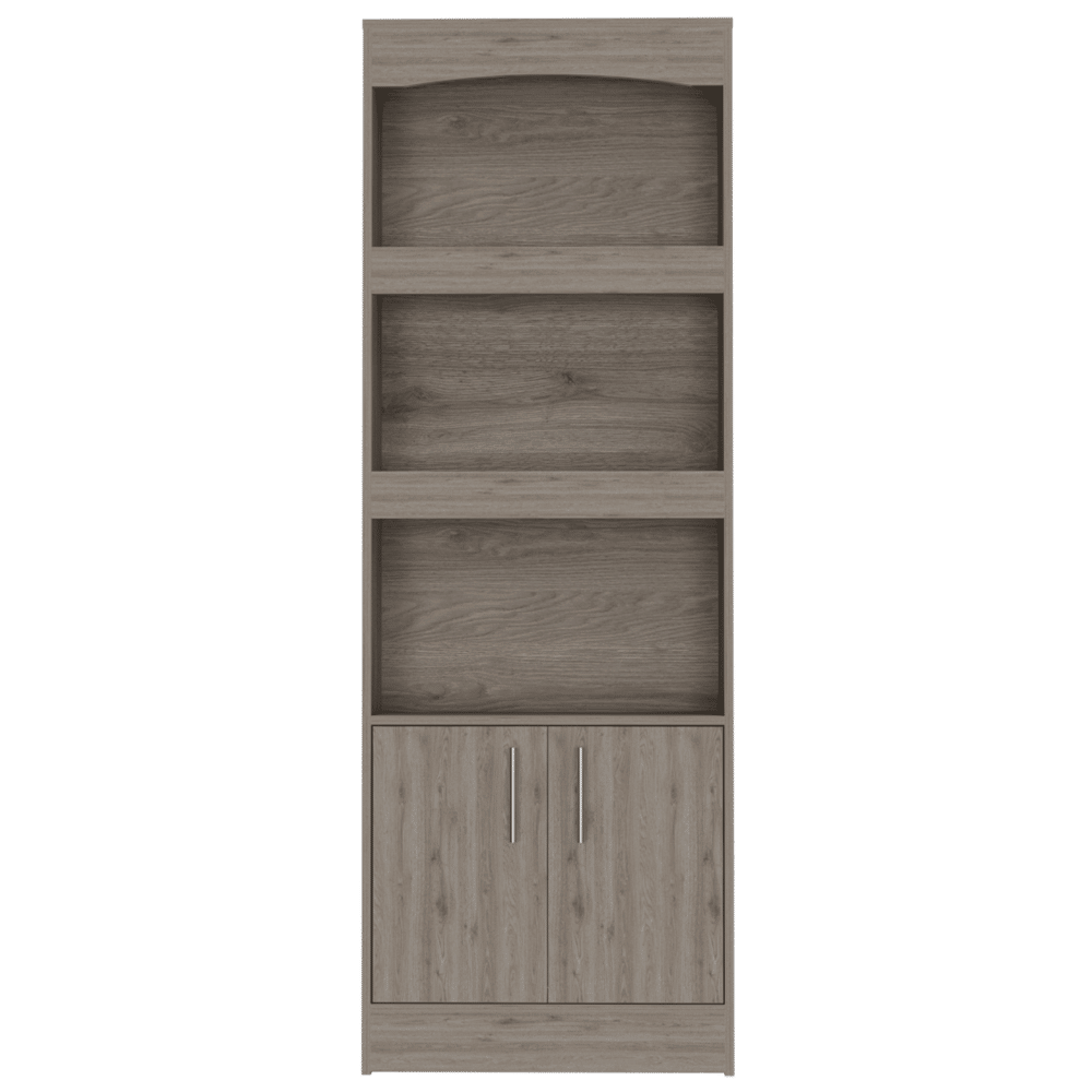 Dozza Bookcase with Three Shelves and Double Doors in Light Gray