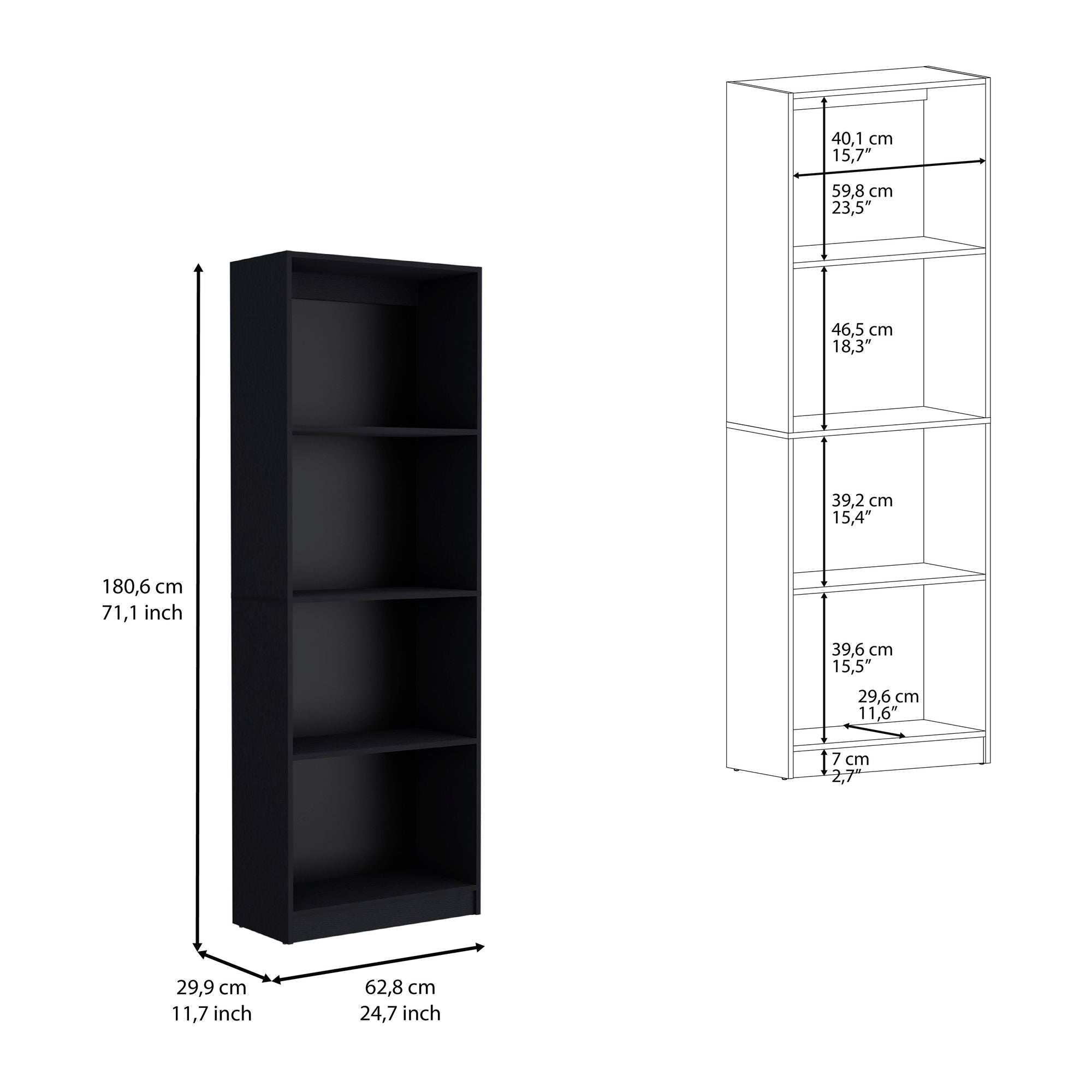 Bookcase with Spacious Tier-Shelving Design, Black