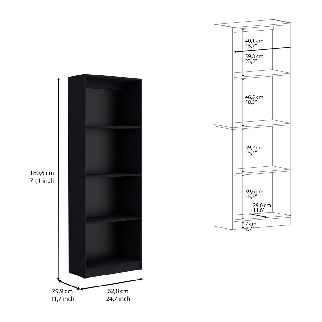 Bookcase with Spacious Tier-Shelving Design, Black