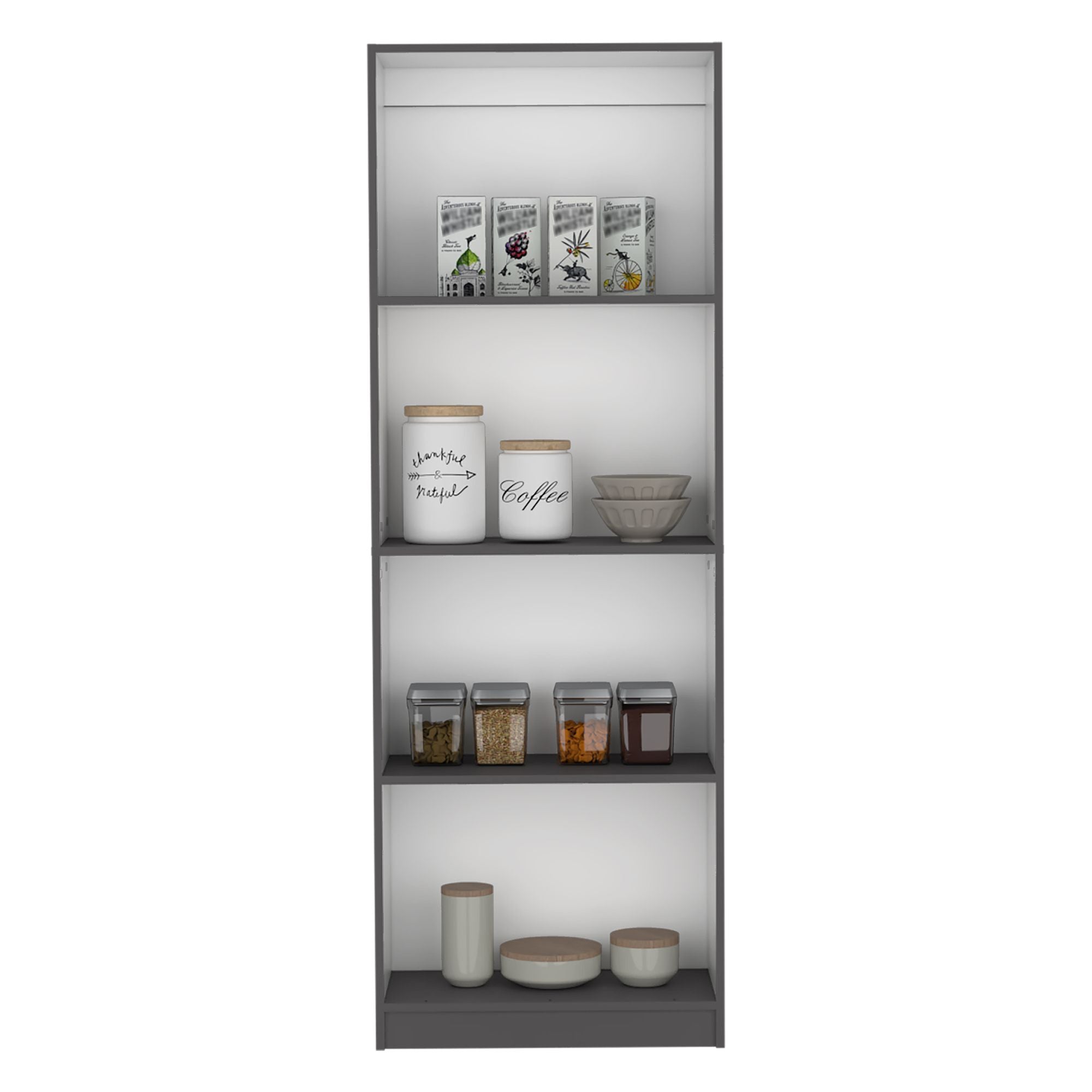 Spacious Tier-Shelving Bookcase in Matt Gray/White