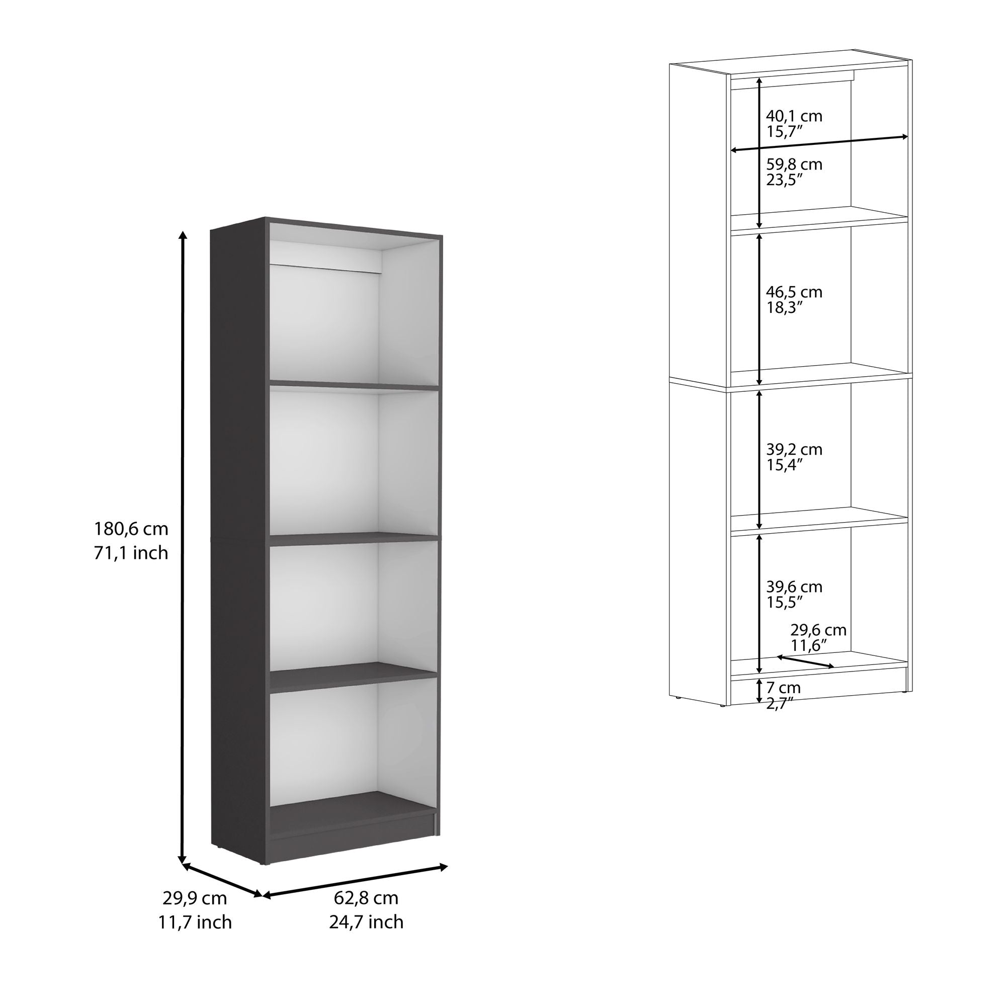Spacious Tier-Shelving Bookcase in Matt Gray/White