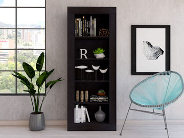 5-Shelf Bookcase with Sleek Vertical Design - Black