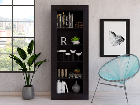 5-Shelf Bookcase with Sleek Vertical Design - Black