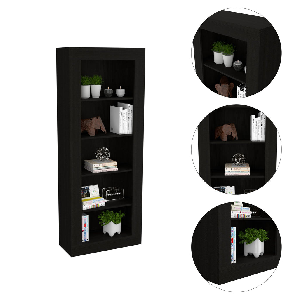 5-Shelf Bookcase with Sleek Vertical Design - Black