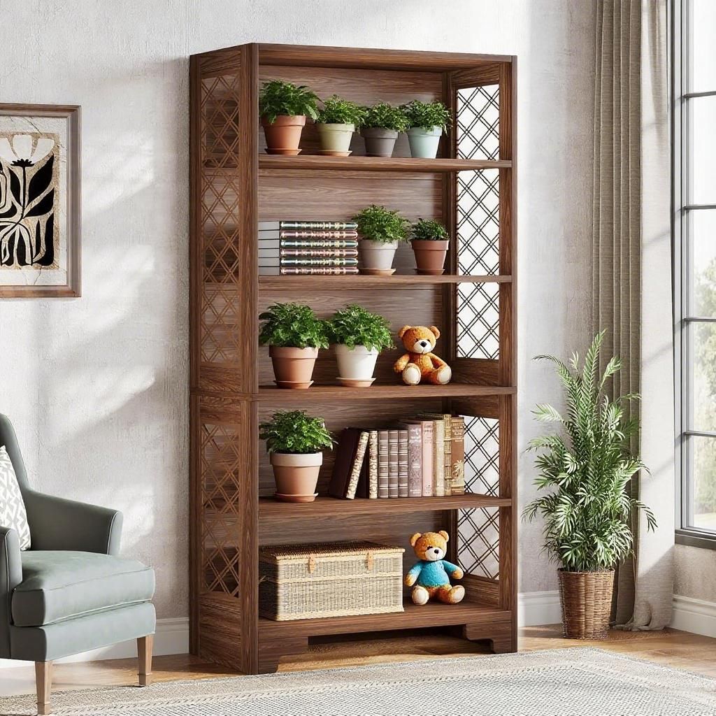 Vintage Bookcase with X-Patterned Side Design
