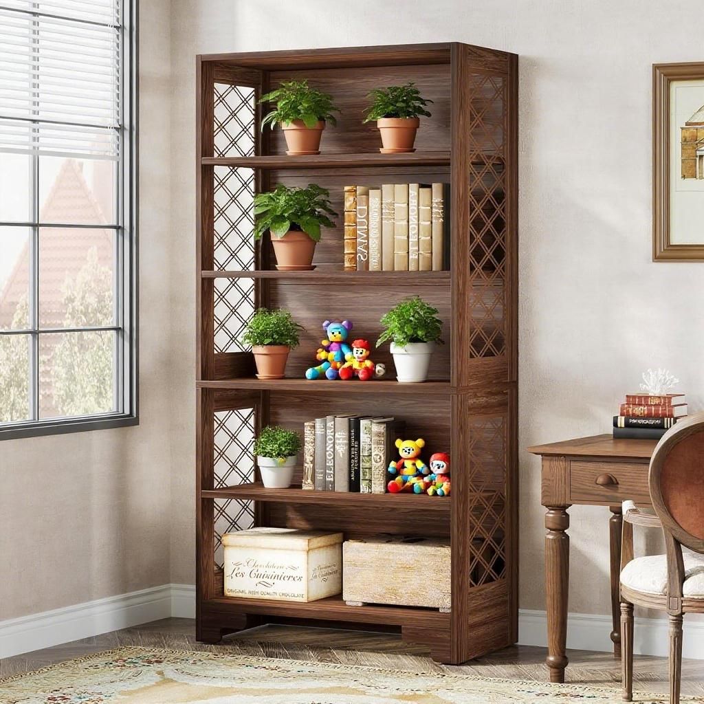 Vintage Bookcase with X-Patterned Side Design
