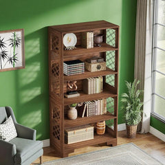 Vintage Bookcase with X-Patterned Side Design