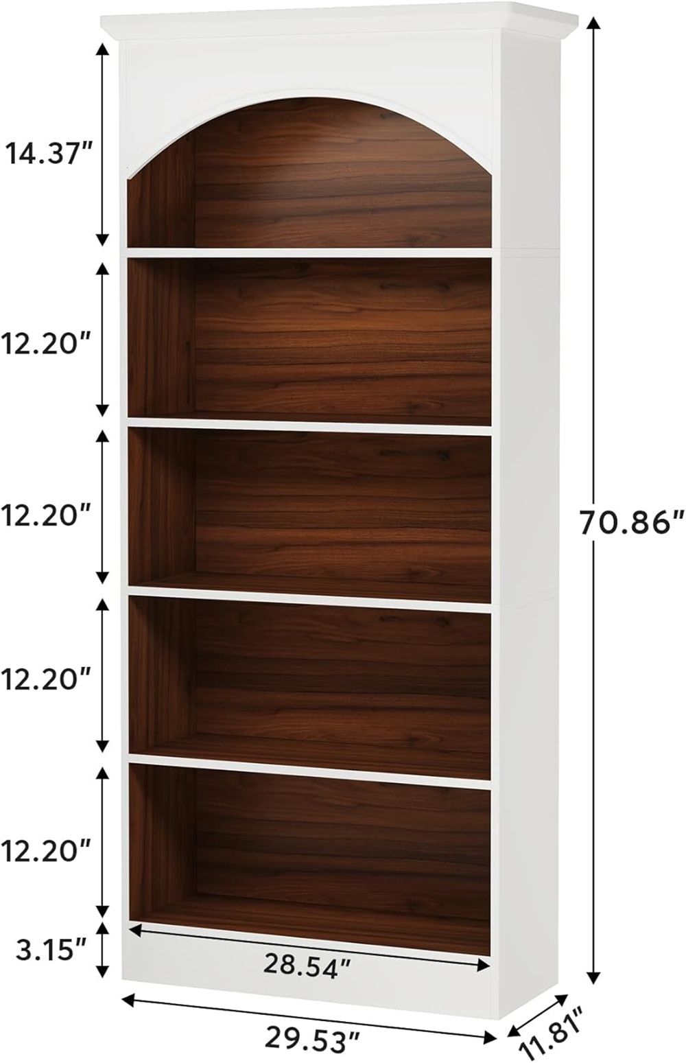 Modern Five-Tier White and Oak Bookcase