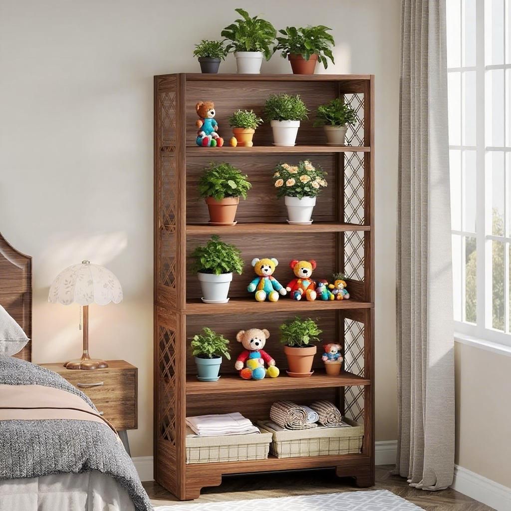 Vintage Bookcase with X-Patterned Side Design