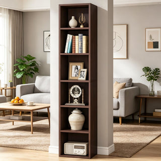 Tall Slim Bookshelf with Six Open Shelves for Tight Spaces