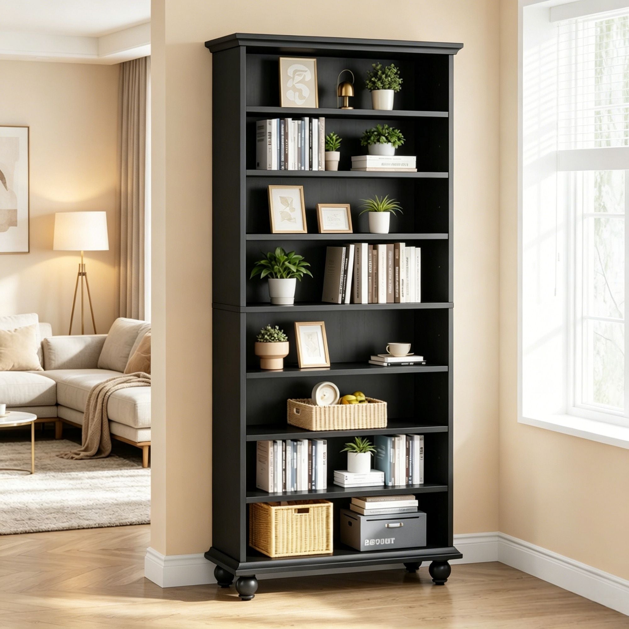 9-Layer Lighted Bookshelf with Adjustable Shelves