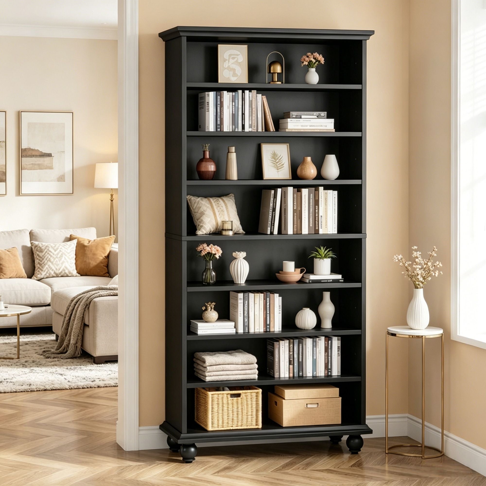 9-Layer Lighted Bookshelf with Adjustable Shelves