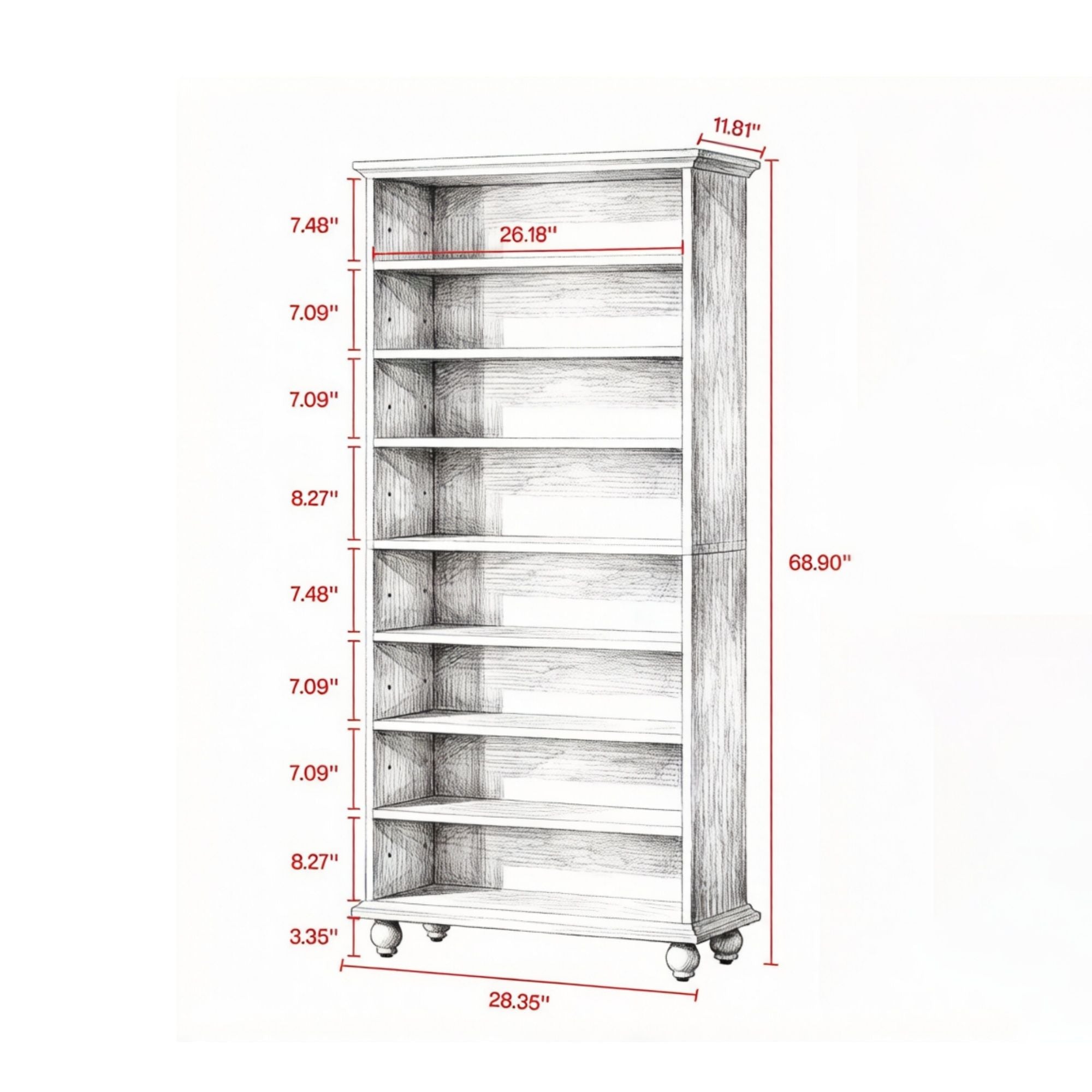 9-Layer Lighted Bookshelf with Adjustable Shelves