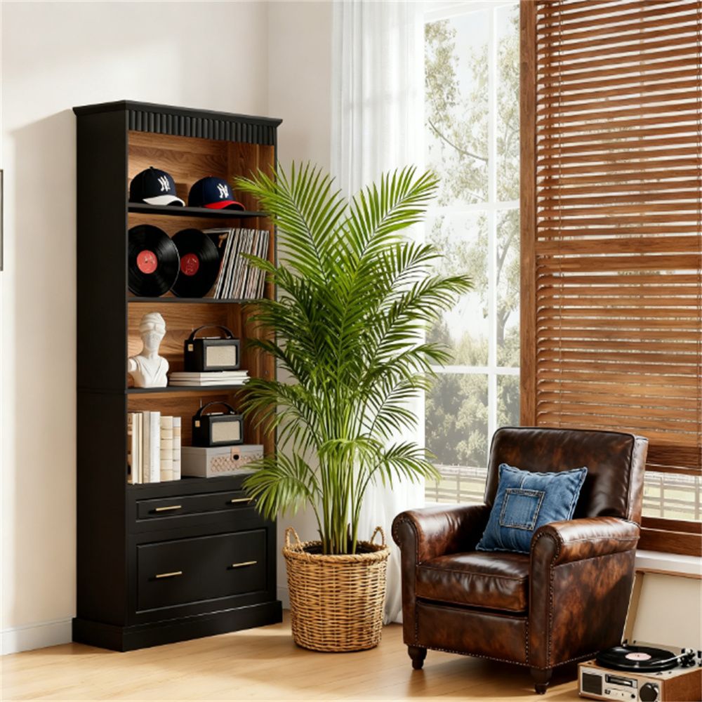 Contemporary Bookcase with Shelves and Two Drawers