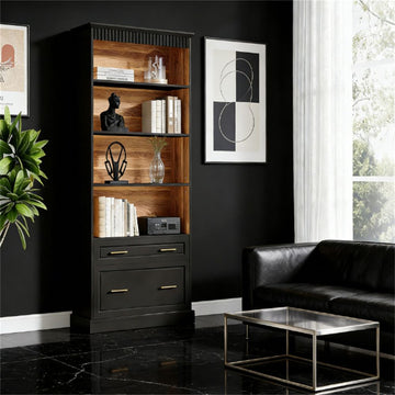 Contemporary Bookcase with Shelves and Two Drawers