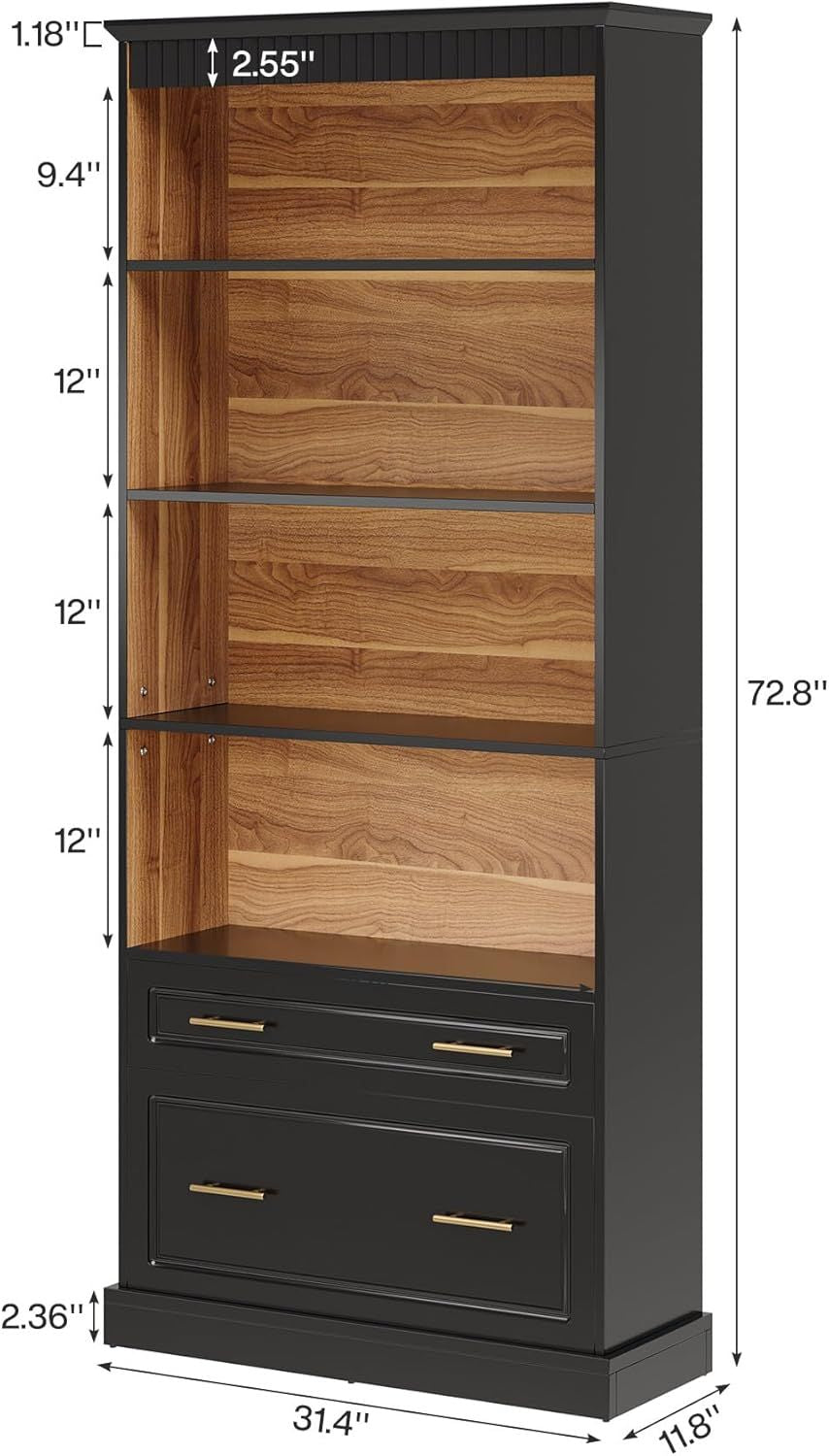 Contemporary Bookcase with Shelves and Two Drawers