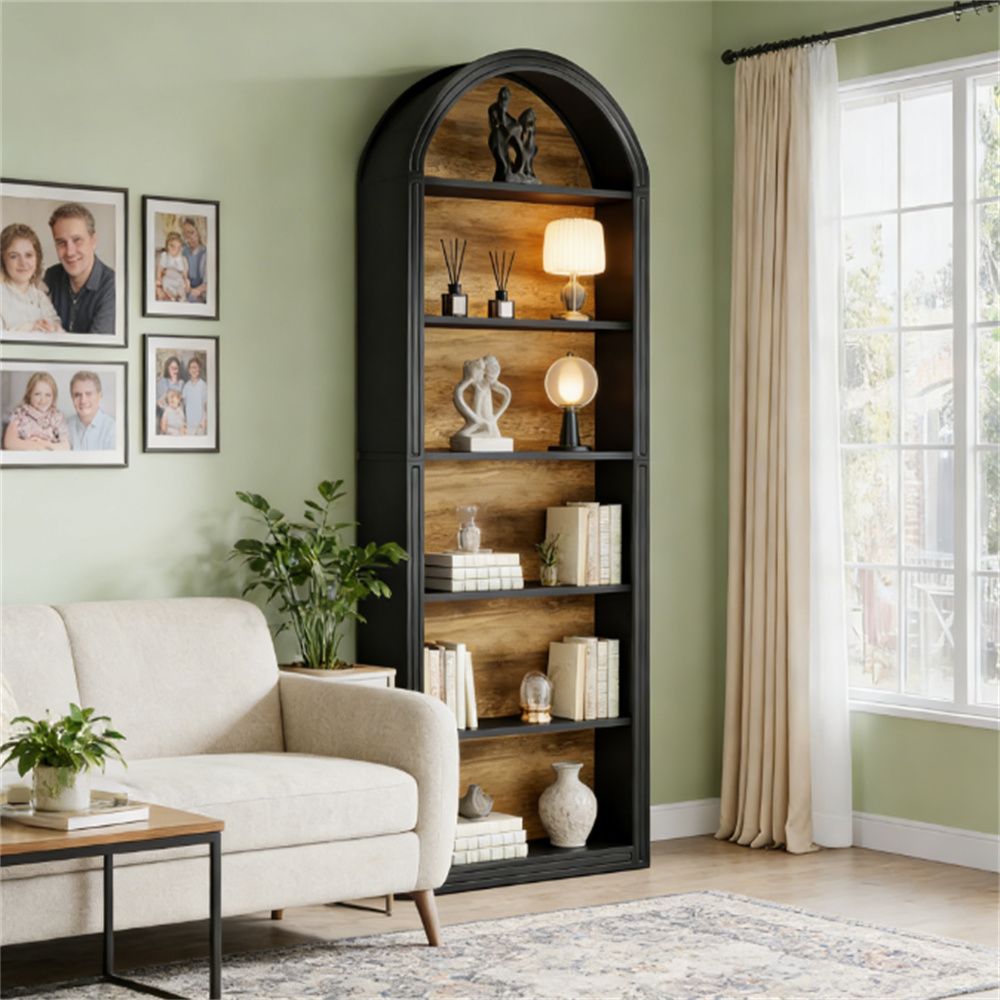 Eight-Tier Arched Bookshelf with Two-Tone Style