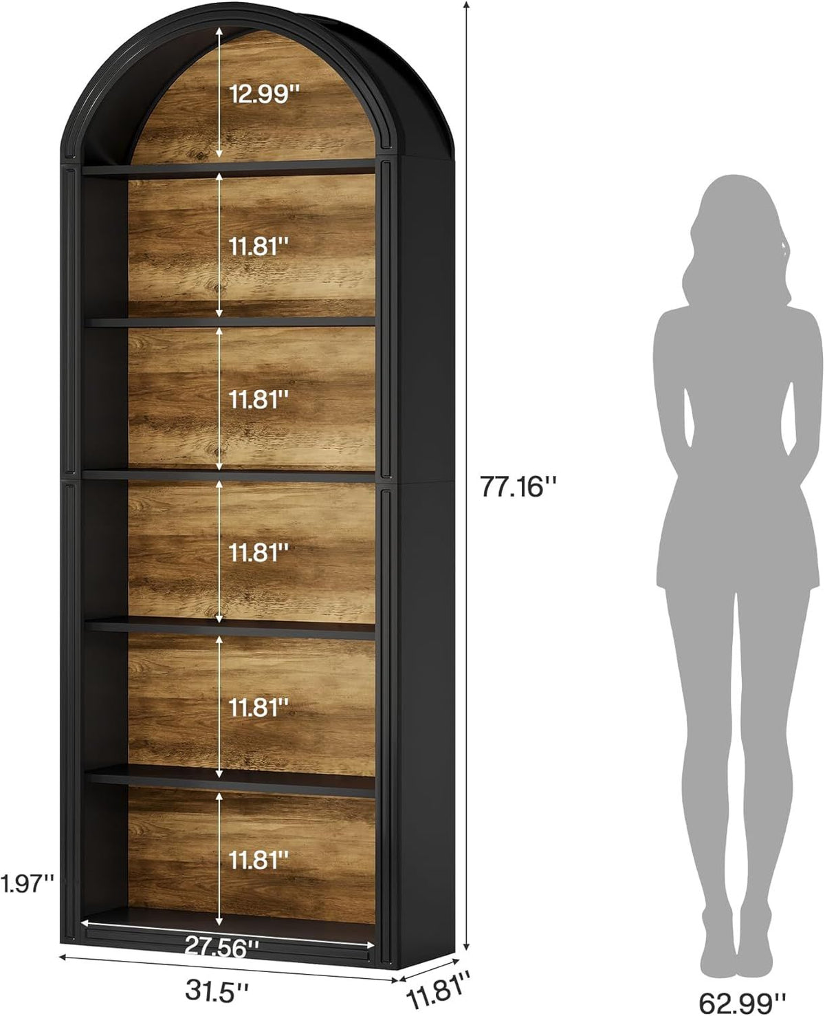 Eight-Tier Arched Bookshelf with Two-Tone Style