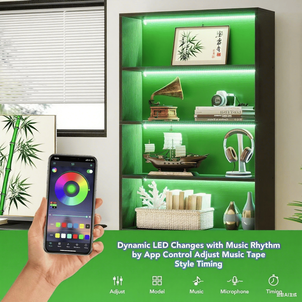 5-Tier Tall Bookshelf with LED Lighting and practical Metal Frame