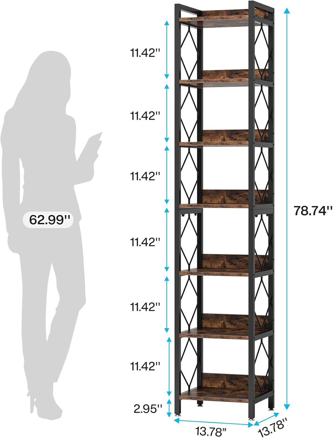 Tall Corner Bookshelf with 7 Tiers and Anti-Falling Baffle