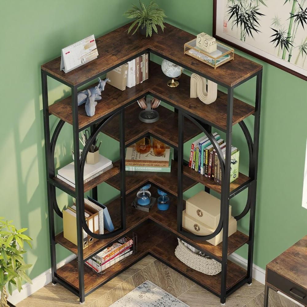 Large Corner Bookcase with 7 Tiers – Industrial Chic Design