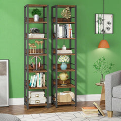 Corner Bookshelf with 6 Tiers and Protective Fences