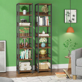 Corner Bookshelf with 6 Tiers and Protective Fences