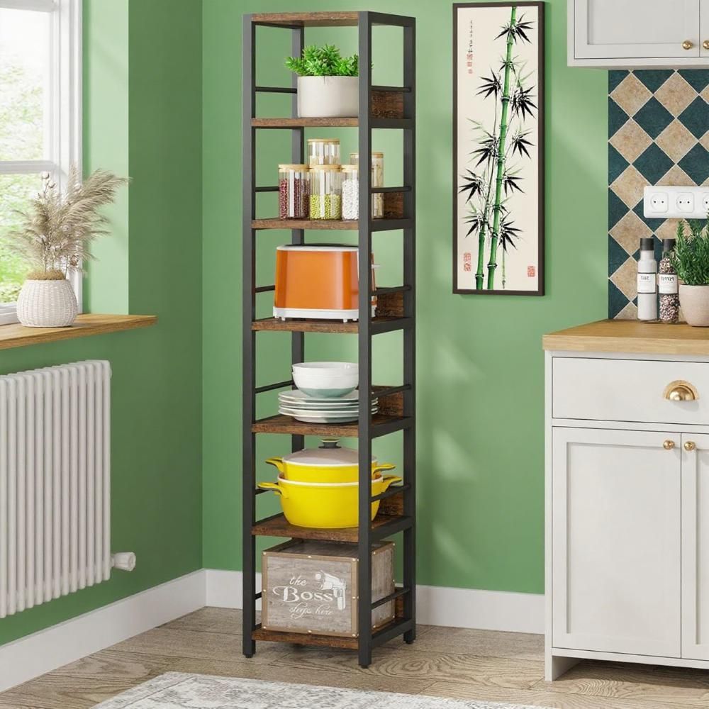 Corner Bookshelf with 6 Tiers and Protective Fences