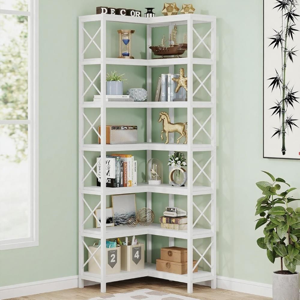 Industrial Corner Bookshelf with Open Display Shelves