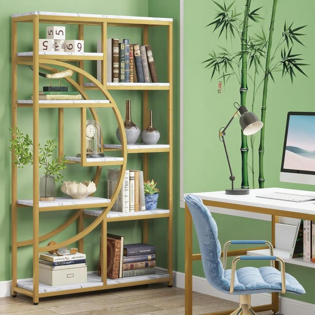 Geometric Bookshelf with 9 Open Shelves – Black & Rustic Brown