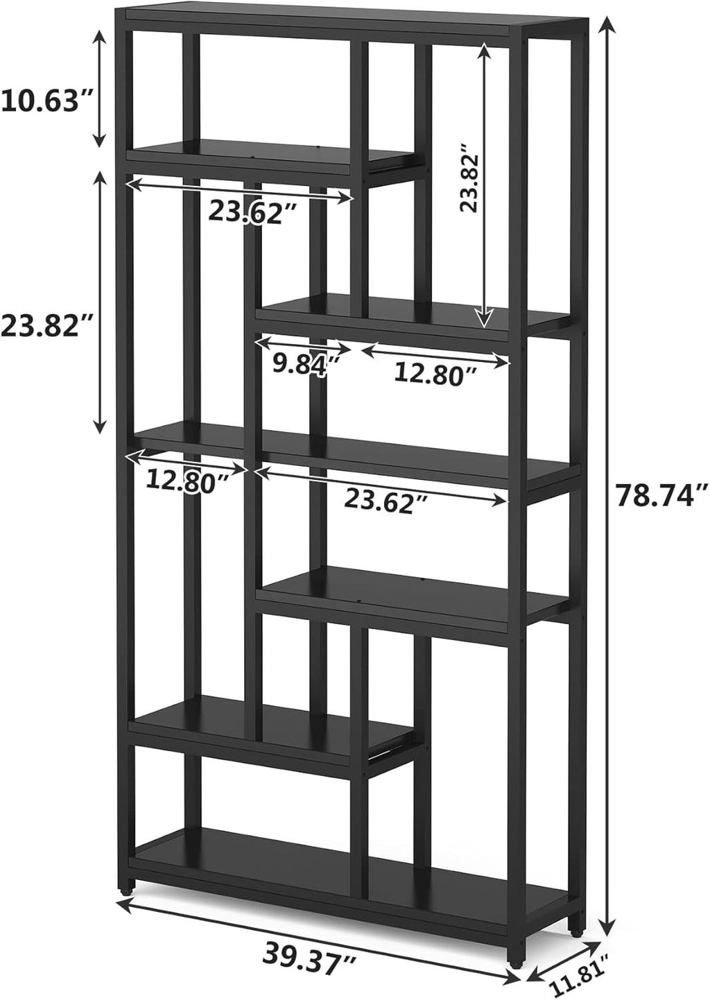 7-Tier Industrial Bookshelf with Ample Storage