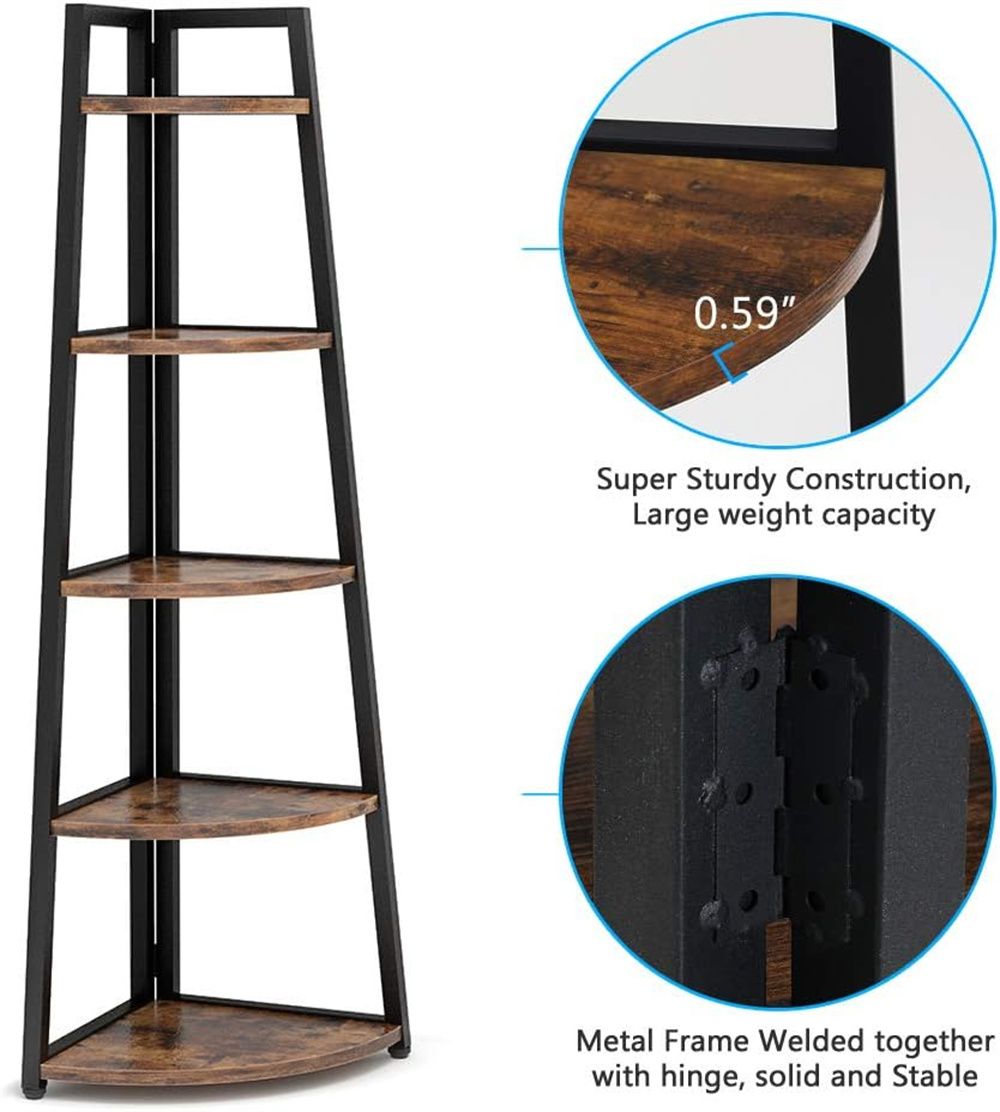 Five-Tier Corner Bookshelf for Versatile Display