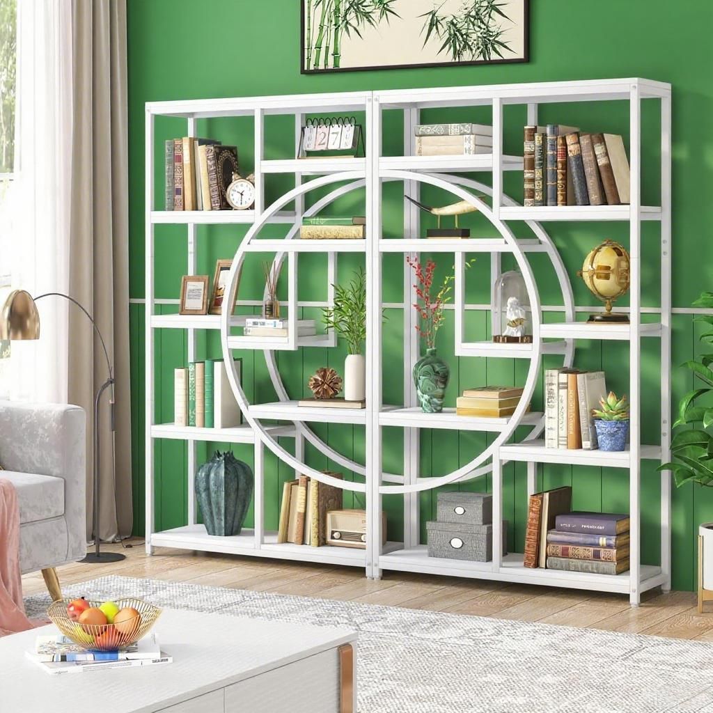Elegant Geometric Bookshelf with 9 Open Shelves