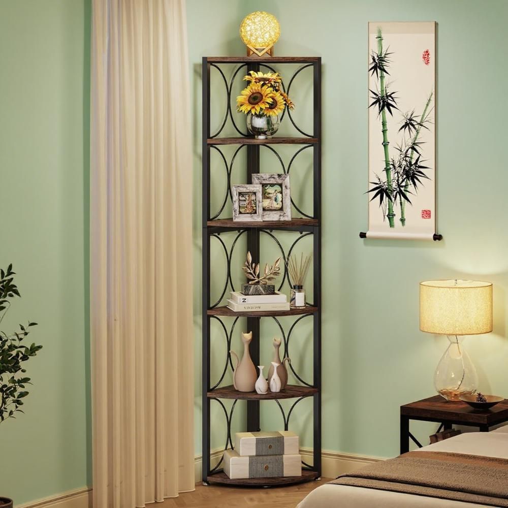 6-Tier Corner Bookshelf – Versatile Standing Shelf for Living Room, Bedroom, Bathroom, or Balcony