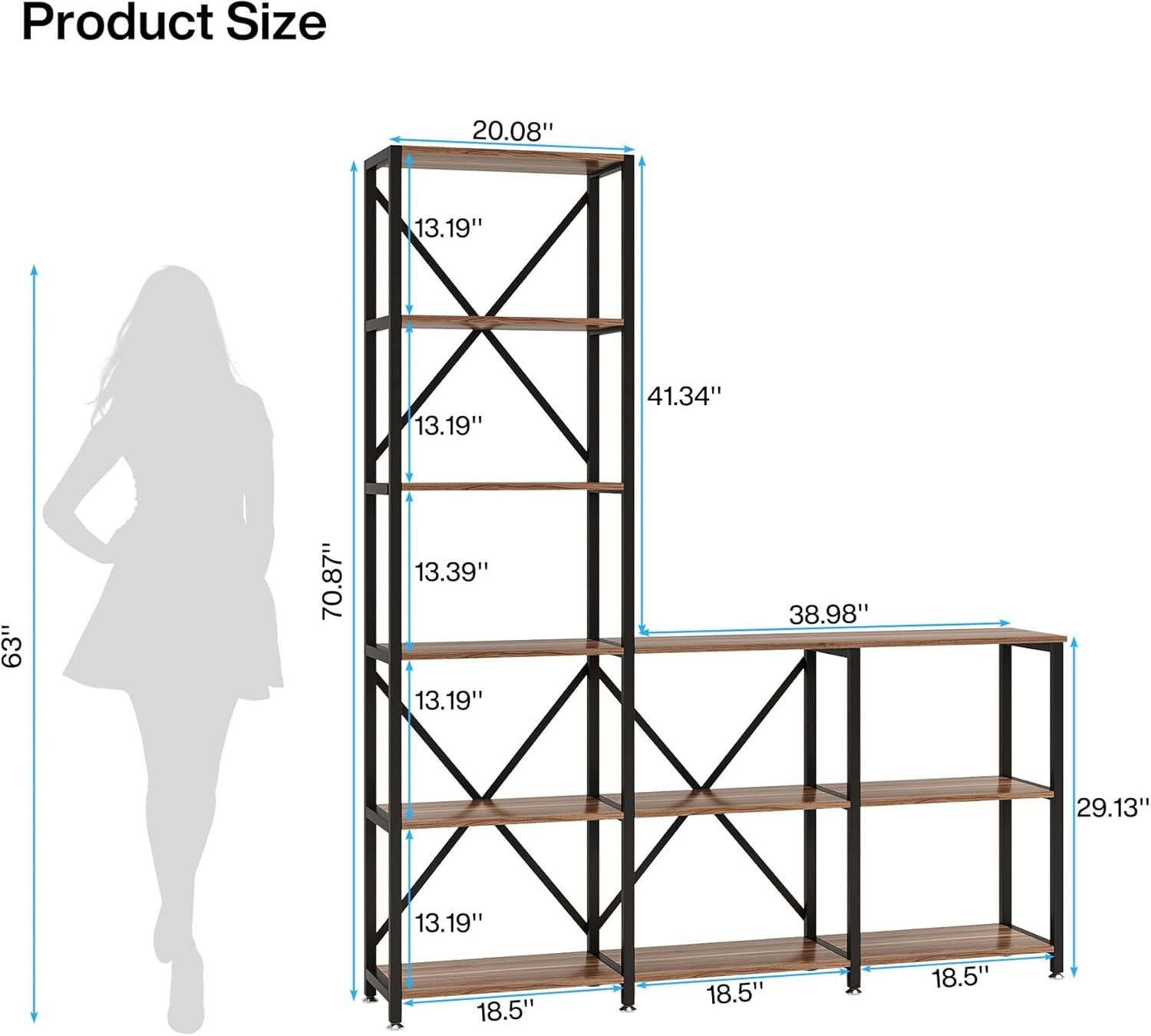 5-Tier L-Shaped Bookshelf for Versatile Storage and Display