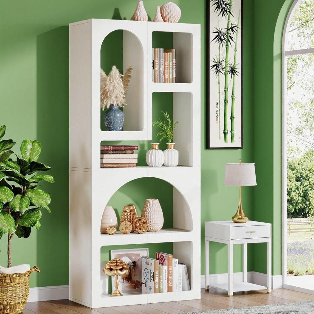 Modern Arched Bookshelf with Geometric Silhouette and 5 Irregular Shelves