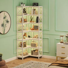 Industrial Corner Bookshelf with Open Display Shelves