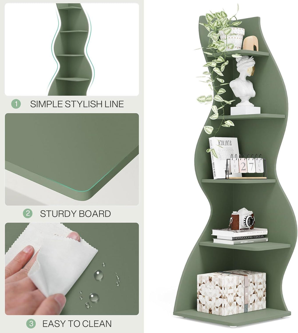 Modern 5-Tier Bookshelf with Adjustable Shelves – White