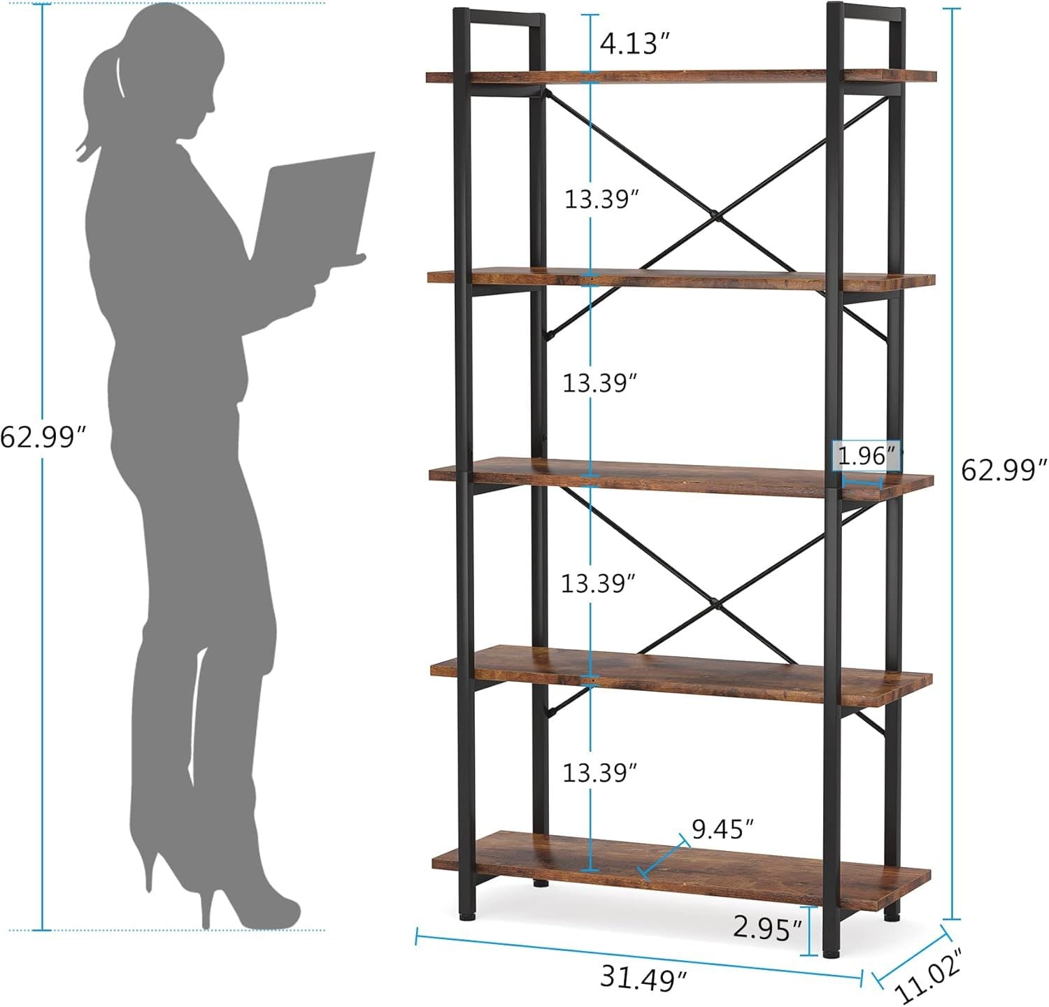 Large Open Bookshelf with Reinforced Stability