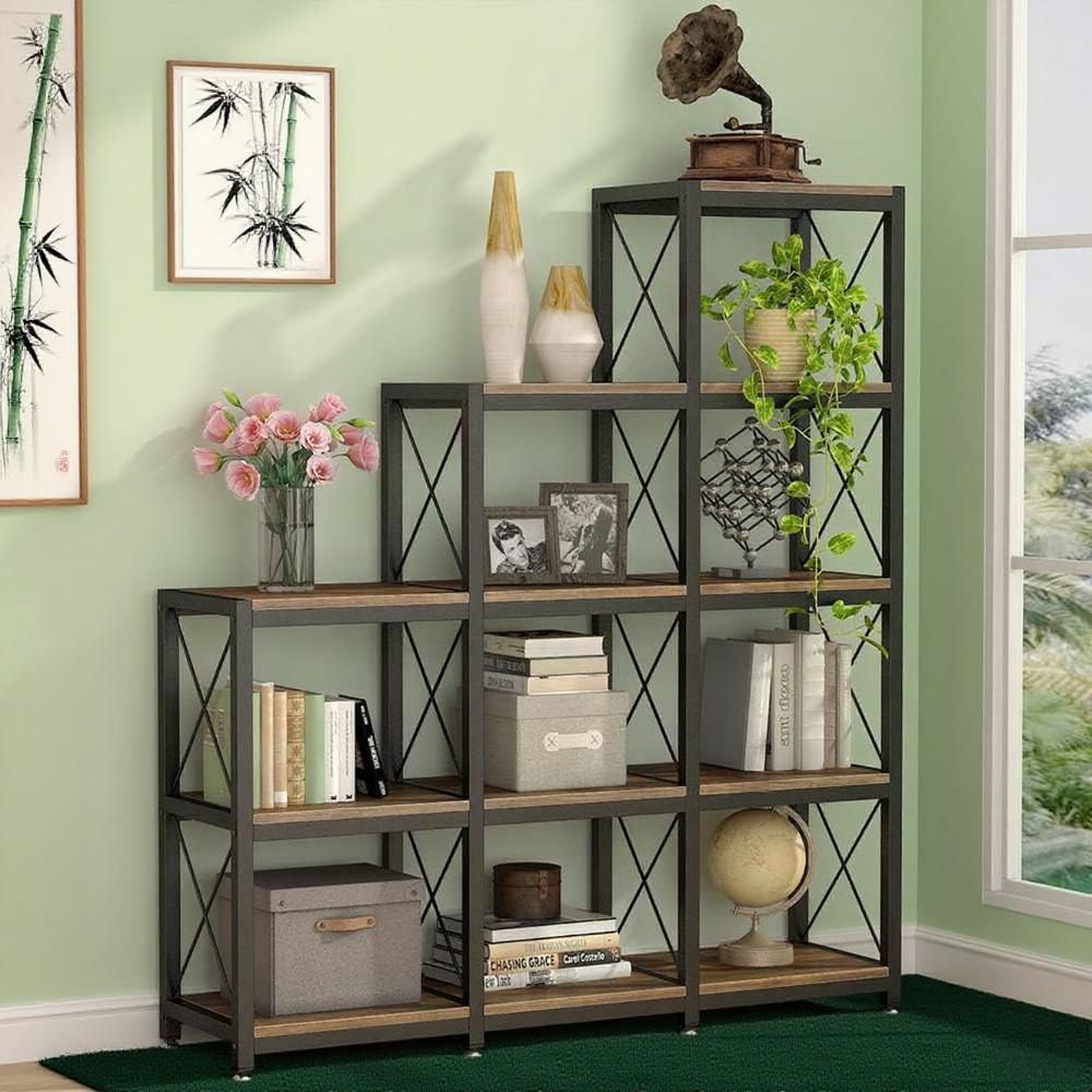Nine-Cube Stepped Bookcase with Vintage Character