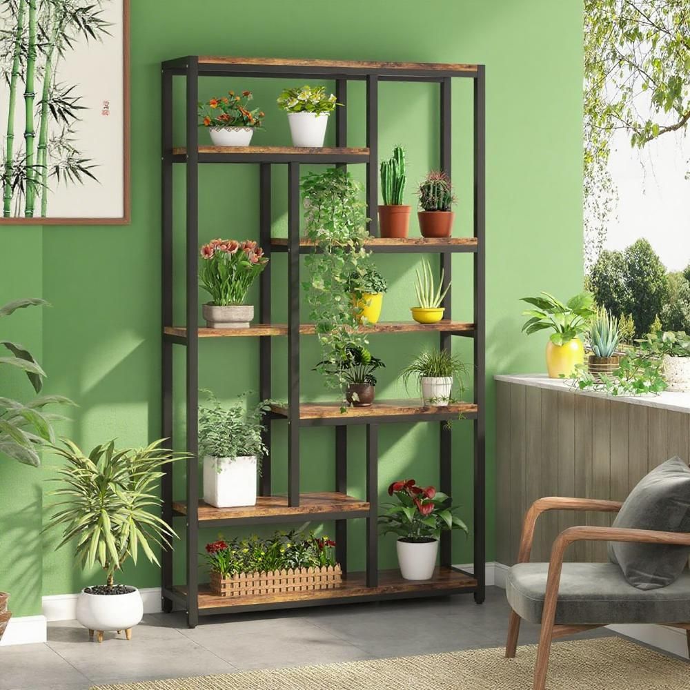 Unique Staggered Open Bookshelf with Ample Storage - Industrial Design