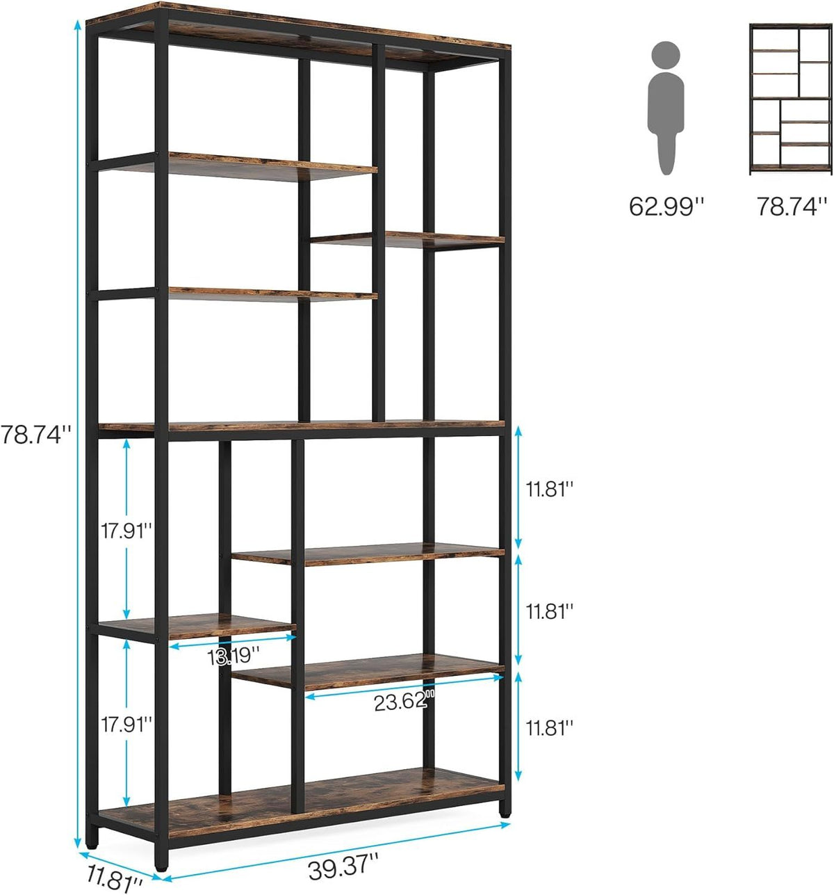 Extra-Tall Staggered Industrial Bookcase