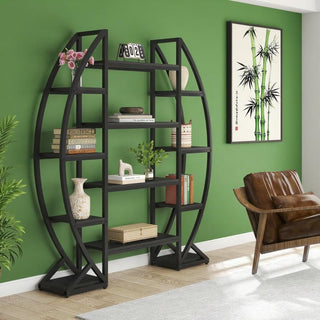 12-Shelf Half-Moon Bookshelf for Versatile Display
